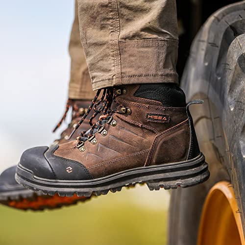 Hisea Men's Composite Toe Work Boots, Safety Boots For Industrial & Construction, Slip-Resistant Working Shoes Brown Size 9 #TOP5