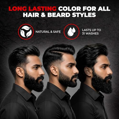 Image of BEARDO Beard & Hair Shampoo Color | Natural Black | 100% Grey Coverage | 5 Minute Hair Colour | Ammonia Free | With Natural Actives | No Stain Beard Colour | 20ml X 5