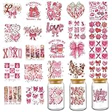 Valentine UV DTF Cup Wraps - 25 Sheets Pink Bow Love UV DTF Tumbler Wrap for 16 20 oz Glass, XOXO Worthy Transfer Stickers Decals for Water Bottle Coffee Mug Decoration Holiday Gifts for Girlfriend