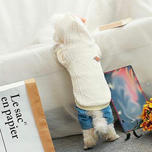 Meioro Dog Sweater Zipper Hooded Dog Cat Clothes Cute Pet Clothing Warm Hooded Winter Warm Puppy French Bulldog Pug (M, White) #TOP4