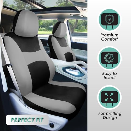 FH Group Front Set Cloth Car Seat Covers for Low Back Seats with Removable Headrest, Universal Fit, Airbag Compatible Seat Cover for SUV, Sedan, Van Gray/Black by FH Group - Image 3