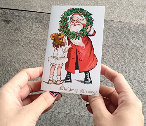 Image of PIXILUV CHRISTMAS KIDS (Pack of 12) Notecards Small Greeting Cards # Vintage Children Playing and Helping Santa ~ Vintage Christmas Postcards Reprint