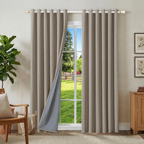 Runyéla 100% Rideau Occultant Thermique Isolant Anti Froid 200x245, Lot de 2 Lin Rideaux Fenêtre Opaques à Oeillets Anti Chaleur UV Bruit, Intérieurs...