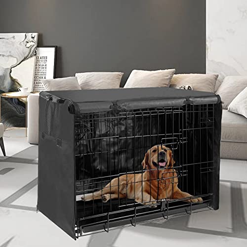 Dog Kennel Cover 42 Inch, Crate Covers for Large Dog Cages with1 2 3 Doors, Privacy Waterproof 600D Oxford Fabric Indoor/Outdoor Black (Only Cover) by Joroamp - Image 7