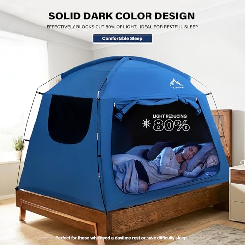 Bed Tent for Indoor Portable Light Reducing Queen Size Canopy Tents Breathable Lightweight Private Space for Bed(Blue)
