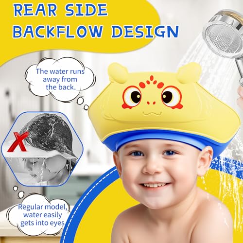 Lonlown Baby Shower Cap Shield for Kids,Toddler Bath Visor for 0-10 Years Old Baby Soft Silicone Kids Shower Cap,Adjustable Baby Shower Hat,Protector Eye Ear,Washing Hair Fun,Yellow - Thumbnail 5