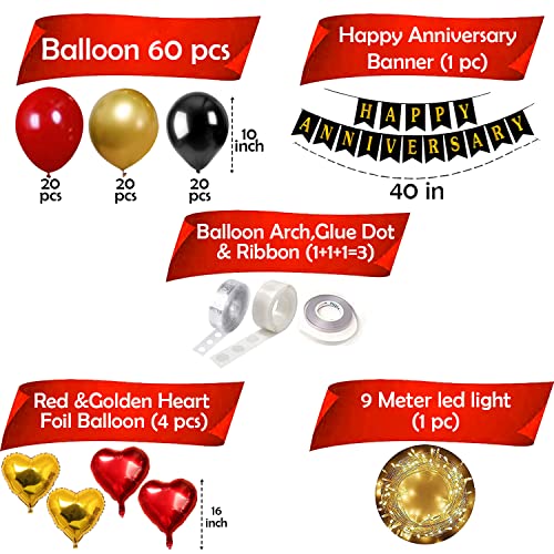 Party Propz Large Happy Anniversary Decorations - 71 Pcs Red And Gold Anniversary Decorations For Bedroom | Happy Anniversary Foil Balloons For Anniversary Decor | Romantic Heart Balloons Decorations #TOP1