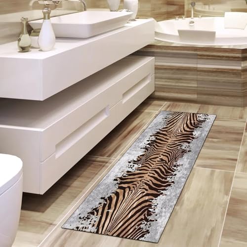 Tapis de couloir pour cuisine et décoration d'intérieur moderne en gris et marron - 4