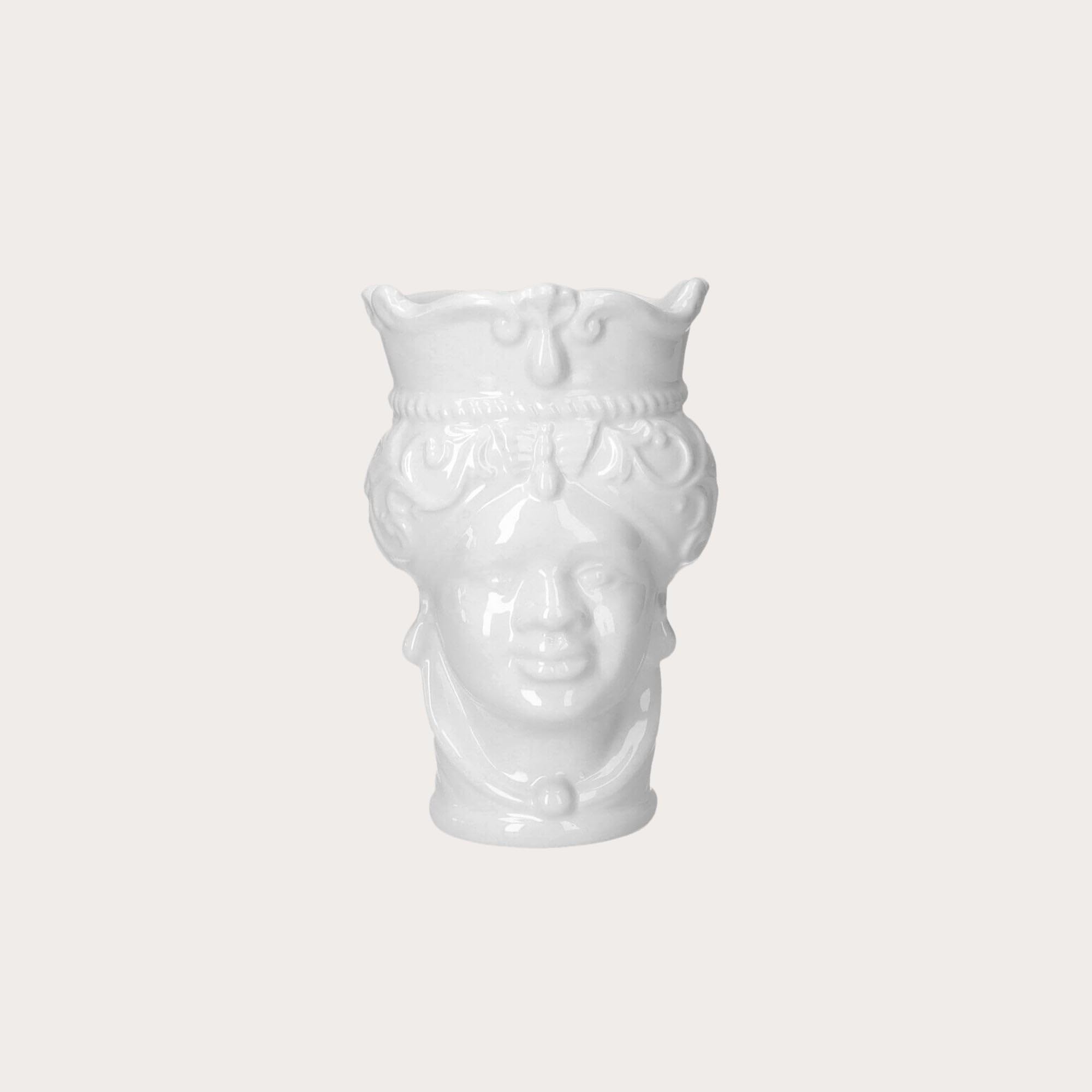 Keyhomestore Wazon z głową jeżyny z białej, błyszczącej ceramiki, wersja żeńska, wysokość 20 cm, idealny do dekoracji wnętrz, wyprodukowano we Włoszech
