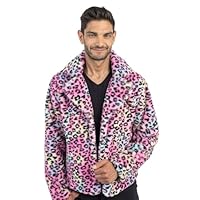Chaks - Leo Jacke Herren, bunte Kunstfell Jacke mit Leopardenmuster aus Plüsch, Kostüm Accessoire für Karneval & Party