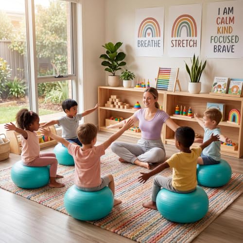 Image of Lewtemi 4 Pcs Flexible Seating for Classroom Elementary 20 Inch Yoga Ball Chair Inflatable Donut Ball Chair with Inflator for Kids Student Sensory Balance Office Exercise (Blue)
