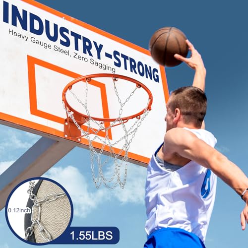 DDVLG Chain Basketball Net Replacement - 21\" Heavy Duty Rust Proof Galvanized Steel, All-Weather 12 Loops with Locking S-Hooks, Quick Installation for Standard Indoor/Outdoor Hoops - Thumbnail 2
