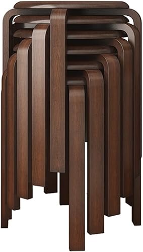 Juego de 6 taburetes apilables de madera curvada, modernos taburetes de bar curvos con almohadillas anslizantes, redondos de madera para cocina,
