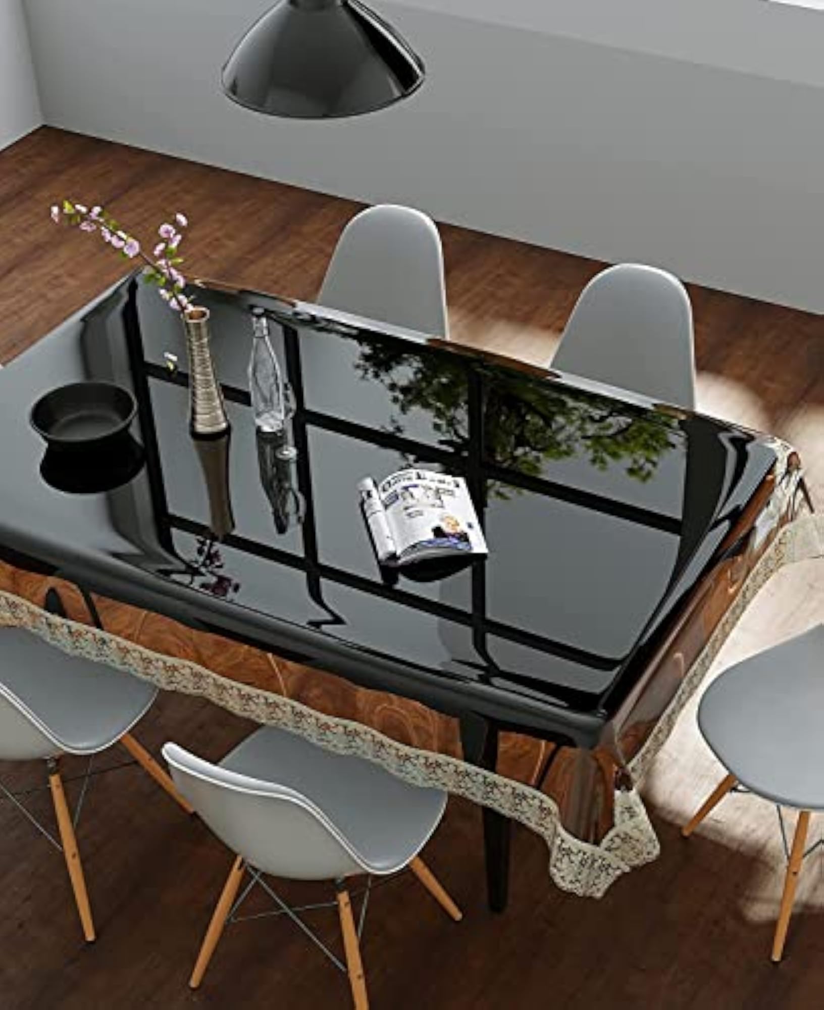 Premium High Thickness Transparent Table Cover with Lace