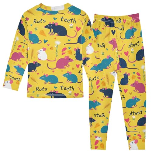 Pajama Sets Long Sleeve Rats Fur Teeth Rats Soft Comfy Sleepwear 2 Piece PJS 3-8T3