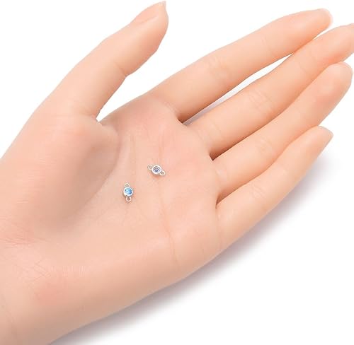 Miniatura 2 de Adabele - 4 piezas de plata esterlina 925 real con eslabones de piedra natal de diciembre de 0.16 pulgadas, topacio azul, circonita cúbica,