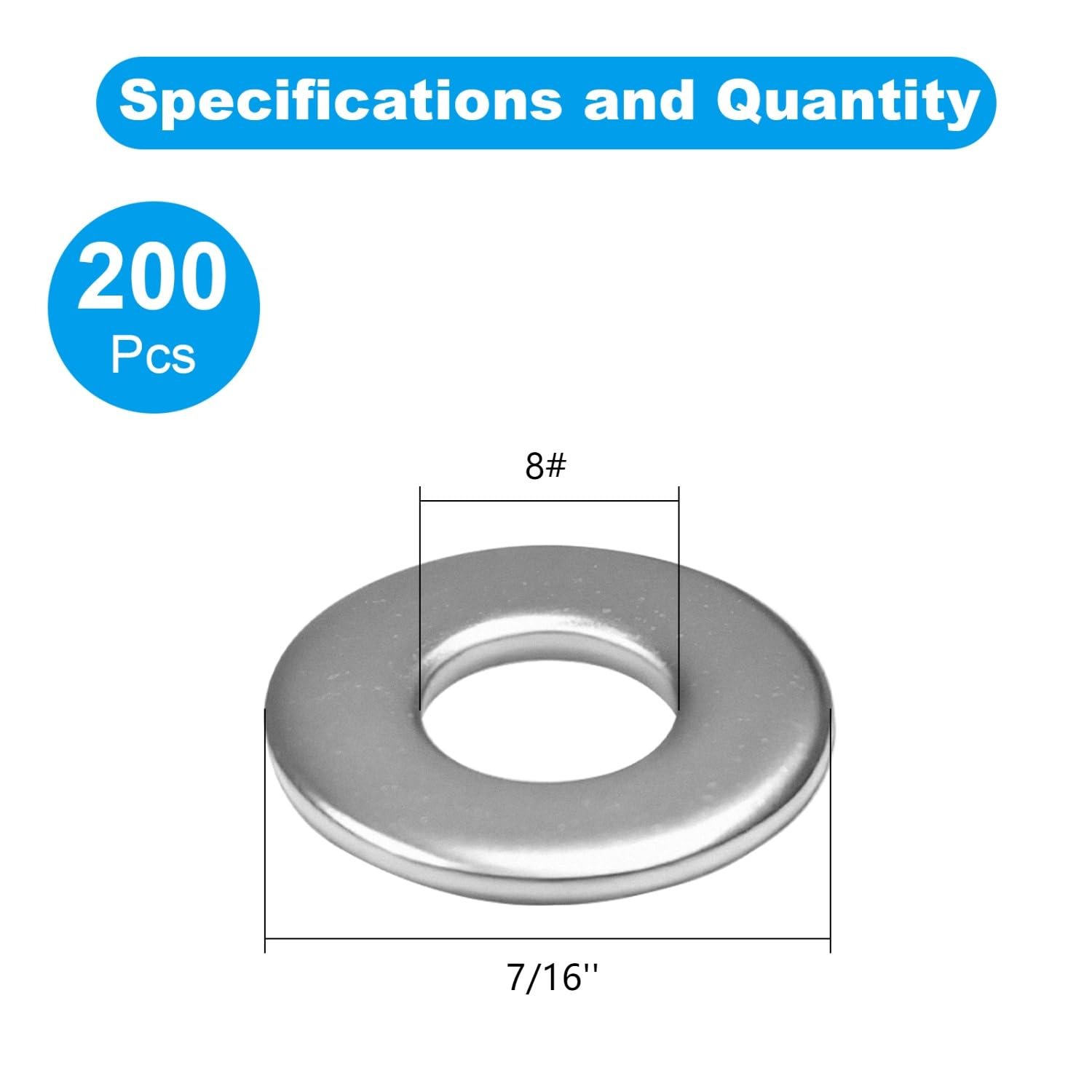 Stainless Steel Flat Washers - 200 Pack 8# -2 Stainless Steel Flat Washers - 200 Pack 8# -2
