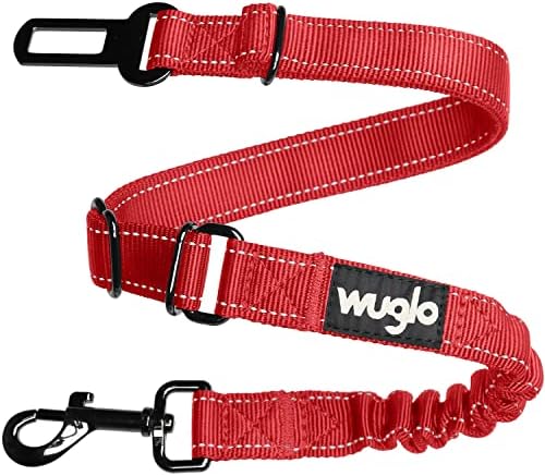 12"-37" Wuglo Dog Seat Belt - Dog Car Harness with Strong Elastic Belt - Durable & Safe Dogs Cars Seat Belts Clip - Universal Dog Seatbelt for Car Travel (Red)