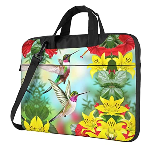 Sacoche ordinateur 13-14 pouces rouge avec motif de fleur d'hibiscus et colibri