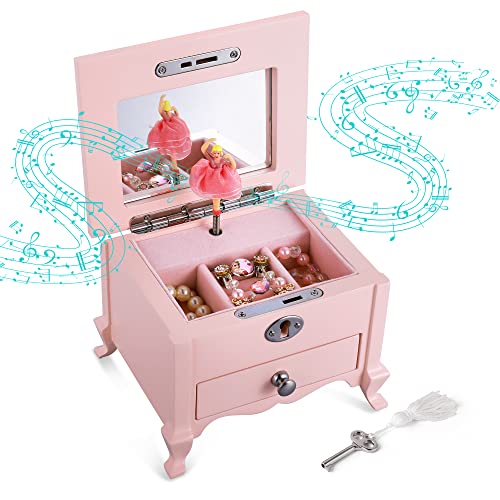 Image of Jozen Gift Ballerina Musical Jewelry Box with Mirror for Girls，Pink Kid's Jewelry Storage Music Box,Children's Jewelry organizer Music Jewelry Chest,Good Gift for Holidays,Birthday and Friends