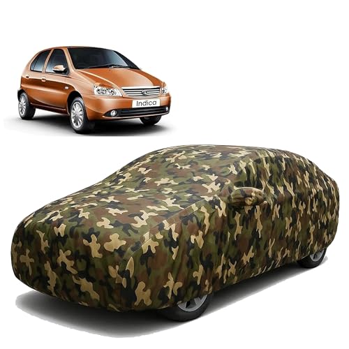 Image of Sulfar 100% Waterproof Car Body Cover Compatible with Mirror for Tata Indica with Long Lasting Durable Material (Triple Stitched, Full Bottom Elastic, Camouflage Army)