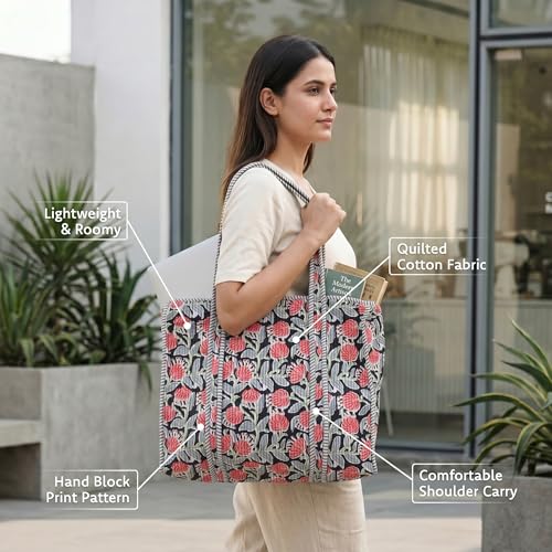 Bolso Tote grande acolchado de algodón 100% para mujer miniatura 2