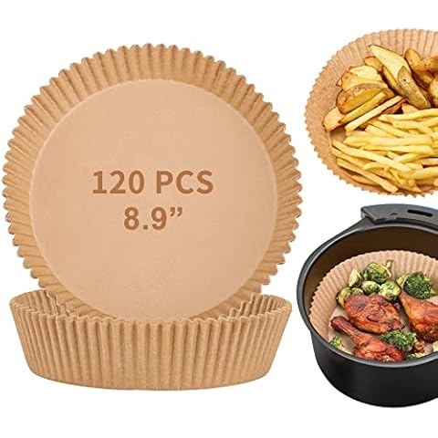 8.9-inch Air Fryer Disposable Paper Liner, 120 Pcs Liners for Air Fryer, Non-stick Parchment Paper for Frying, Baking, Cooking, Roasting and Microwave - Unbleached, Oil-proof Cover