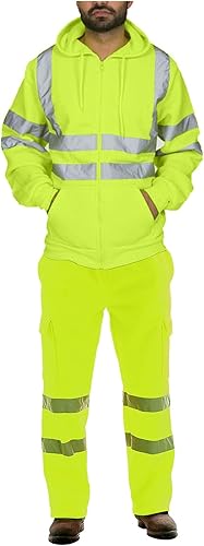 Miniatura 10 de Thatrich Sudadera de seguridad de alta visibilidad para hombre, sudadera con capucha reflectante con cremallera clase 3, sudaderas de seguridad de