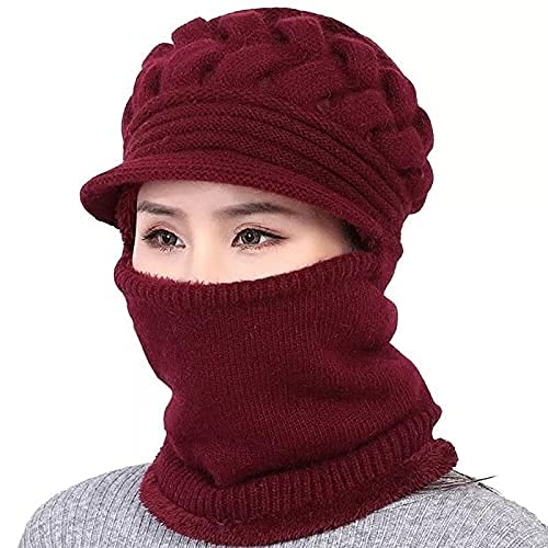 pinkit Woolen Warm Snow Proof Soft Air Proof Ski Visor Caps or Hats for Women (Free Size, Pack of 1) Color Maroon-picture-32