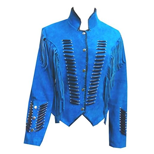 Bestzo herr infödda indiska västerländska mocka jacka fransar & ben turkos XS_5XL