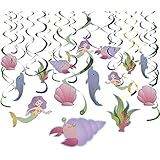 BLUE PANDA 30-Count Hanging Mermaid Swirl Ceiling Decorations - Ocean Streamer Whirls for Kids Birthday Party Supplies