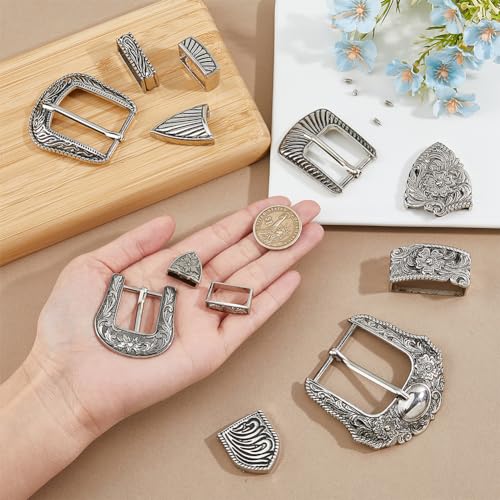 Image of DICOSMETIC 3 /4 Sets Belt Buck Set Western Cowboy Buckle Set Alloy Belt Buckle Engraved Cowboy Belts Replacement for Adult