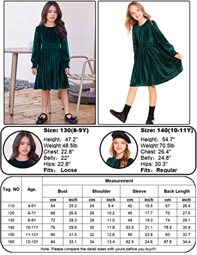 Arshiner Girls Velvet Dress Crew Neck Long Sleeve Elegant Party Dresses For School (0-Green, 6-7 Years) #TOP5