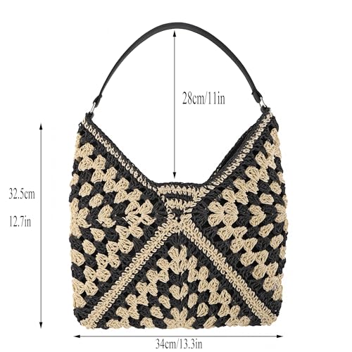 Image of Ayliss Straw Beach Bag Bucket Tote Handbag Women Shoulder Bag Hand Woven Summer Beach Purse Weaving Beach Bucket Bag