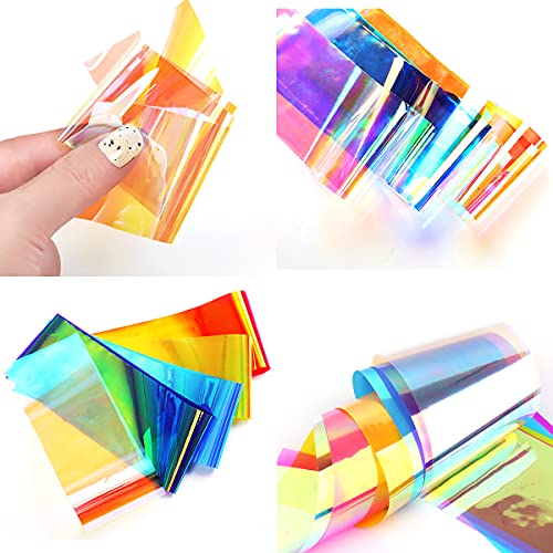 Jerclity 10 Rolls Gradient Aurora Glass Paper Nail Art Sticker 3D Holographic Aurora Glass Reflective Mirror Shard Effect Rainbow Thin Iridescent Cellophane Films Foils Nail Art Decor #TOP5