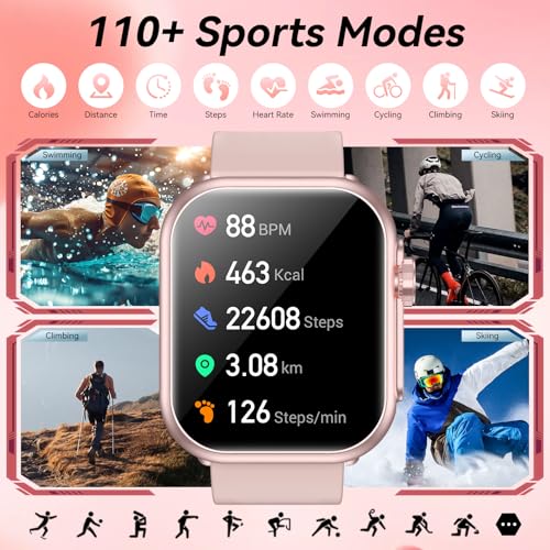 Image of Smart Watch for Men Women, 1000mAh Battery 100-Day Standby Time, 1.85 inch HD Screen Fitness Tracker, 110+ Sport Modes, IP68 Waterproof, Heart Rate /Sleep Monitor, Fitness Watch for Android /iOS (Pink)