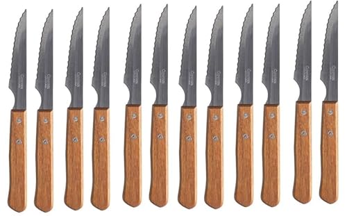 Genérico 12 Cuchillos Sierra Chuletero. Mango de Madera. Microdentado. Fabricados en Albacete. (Pack de 12)