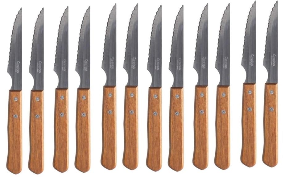 Genérico 12 Cuchillos Sierra Chuletero. Mango de Madera. Microdentado. Fabricados en Albacete. (Pack de 12)