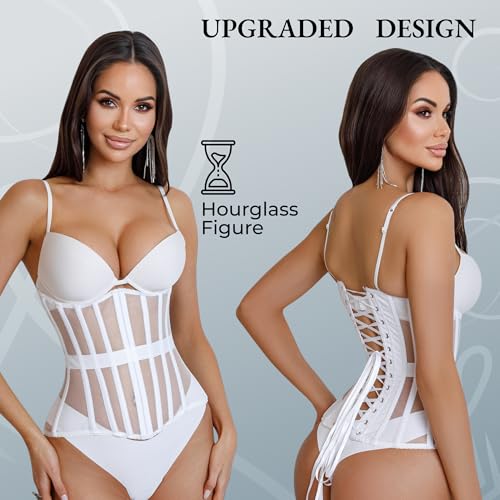 Image of Mesh Corset Waist Trainer for Women - Underbust Corset Lace Up - Waist Cincher Shapewear - Body Shaper