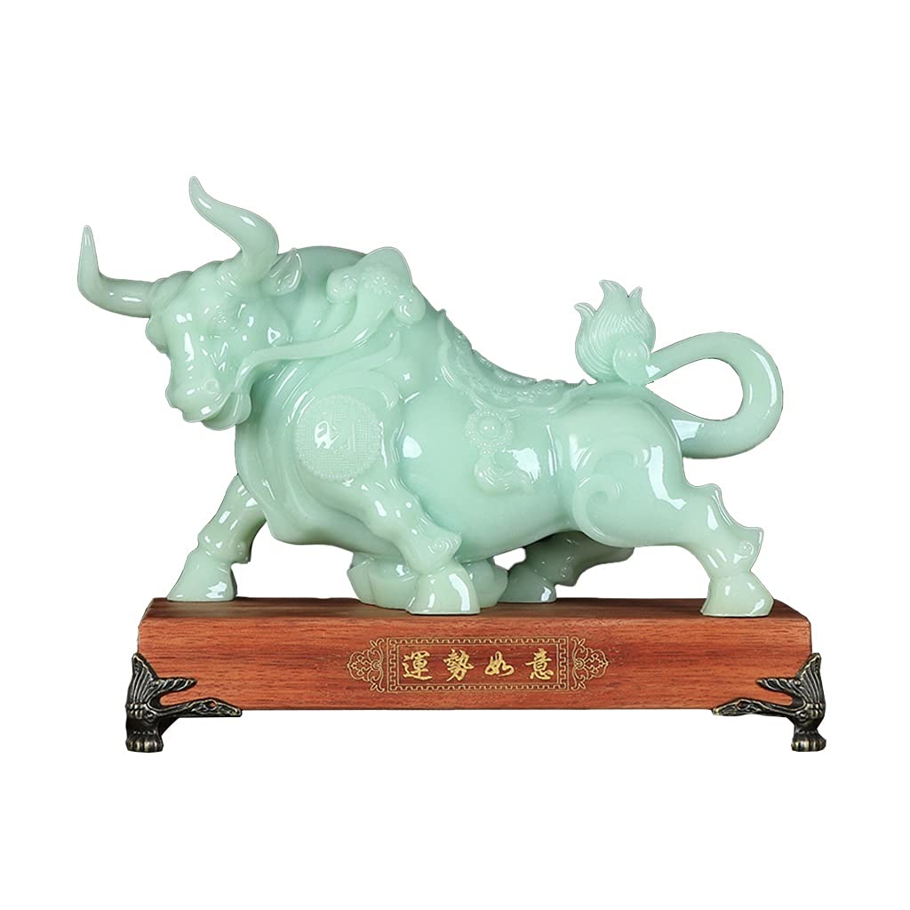 BHGFYXBS Home Décor Products Zodiac Ox Decoration Chinese Feng Shui Sculpture Home Office Bookshelf Desktop Decoration Blue Ice Jade Animal Model Zodiac Decoration Gift Accent Dec,size_name-B