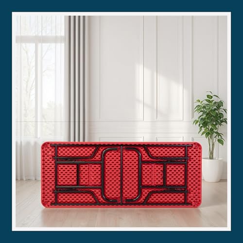 OEF Furnishings OEFBTA-3072-40 Adjustable-Height Commercial-Grade Premium Industrial Folding Table, 6-Foot Pedestal-Leg Design with 17-Gauge Steel Frame and Thick Double-Wall Top (72" × 30", Red Top) by OEF Furnishings - Image 7