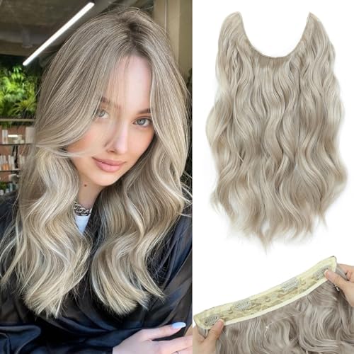 MORICHY Halos Haarverlängerungen, 36 cm unsichtbare Draht-Haarverlängerungen Kurze Wellige Synthetische Haarteile für Frauen mit transparentem Draht, verstellbare Größe, 4 sichere Clips für Frauen