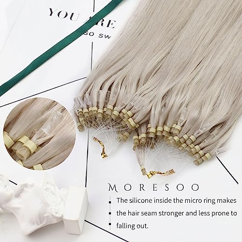 Moresoo Micro Ring Hair Extensions Real Human Hair Blonde Microbeads Human Hair Extensions White Blonde Microloop Hair Extensions Silky Soft 1g/s 50g/Pack #60A 22 Inch - Image 2