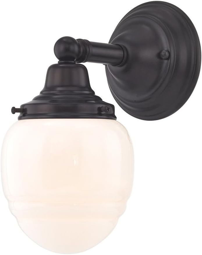 Schoolhouse Sconce Bronze White Opal Glass 1 Light 4.75 Inch Width