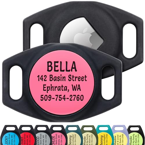 GoTags Engraved Airtag Dog Collar Holder, Custom Text, Small