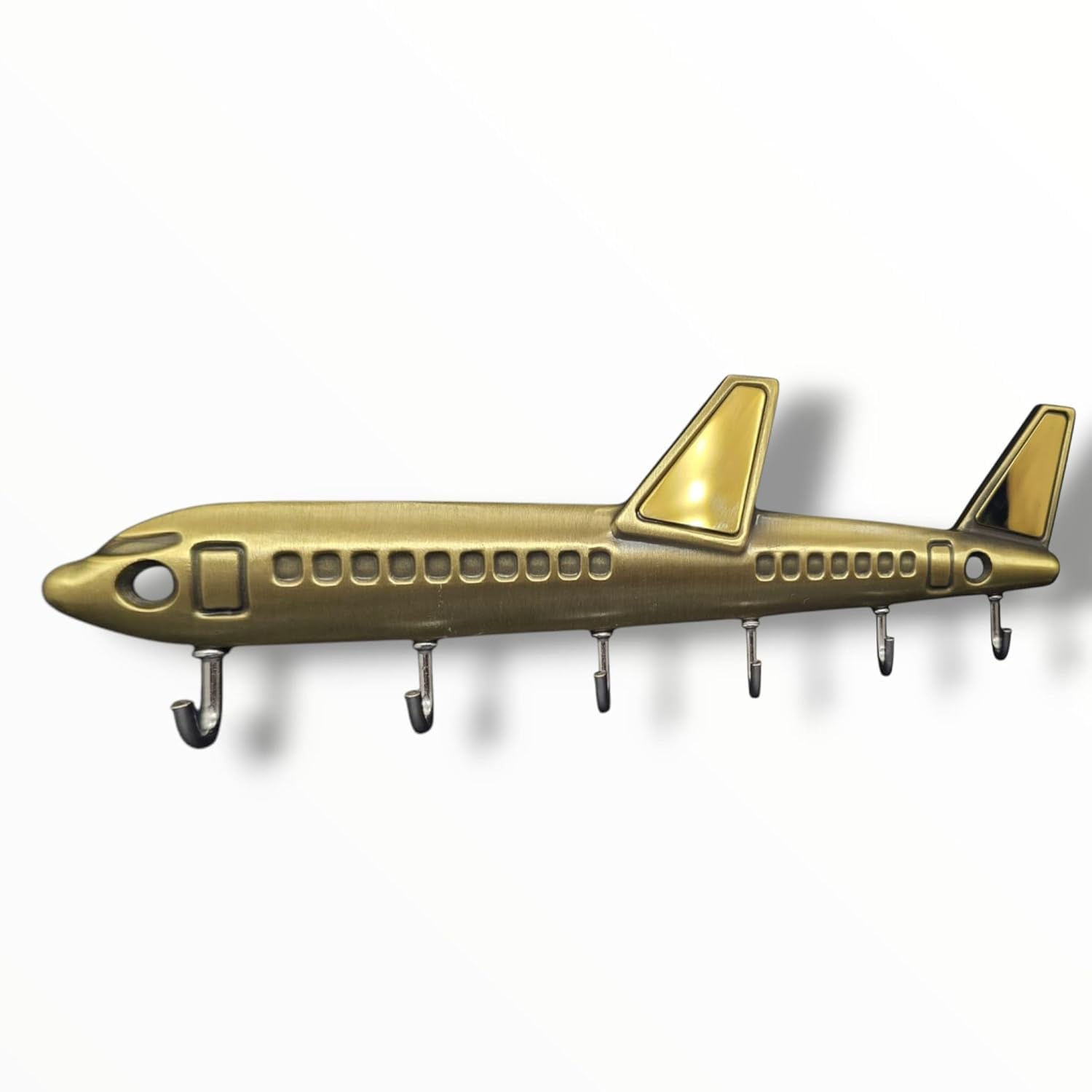 Indeed Airplane Key Holder, Metal Aeroplane Key Stand & Aircraft Hanger with 6 Hook Wall Mount, Home Decor Gift (Antique Gold)-image-8
