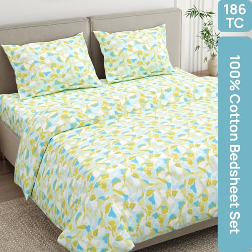 Image of haus & kinder Double Bedsheet for Queen Size Bed | 90 x 100 Inches 186 TC Cotton Bedsheet for Double Bed with 2 Pillow Covers - Summer Mirage