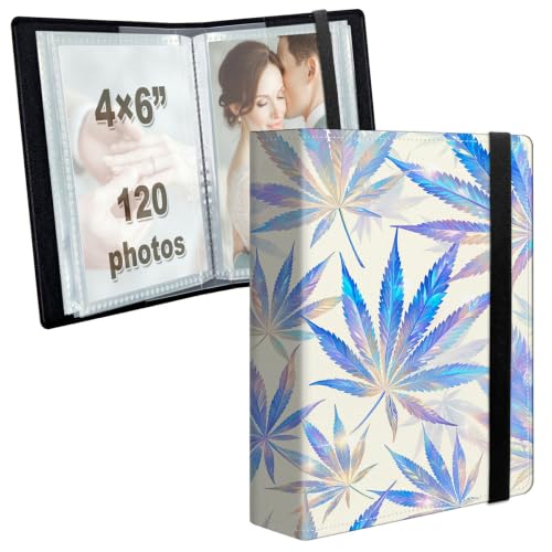 Image of Photo Album 4x6 120 Photos with Strong Elastic Band, Cannabis Leaf | Large Capacity Premium Leather Picture Album, Portable Wallet Albums Photo Book for Family Anniversaries Wedding Baby