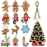 Joyoldelf 12 Adornos Navideños de Hombre de Jengibre, Adornos Arbol Navidad de gingerbread man en Caja, Decoracion Navidad con Cuerda, Adornos Arbol Navidad Copo de Nieve Regalos para Niños