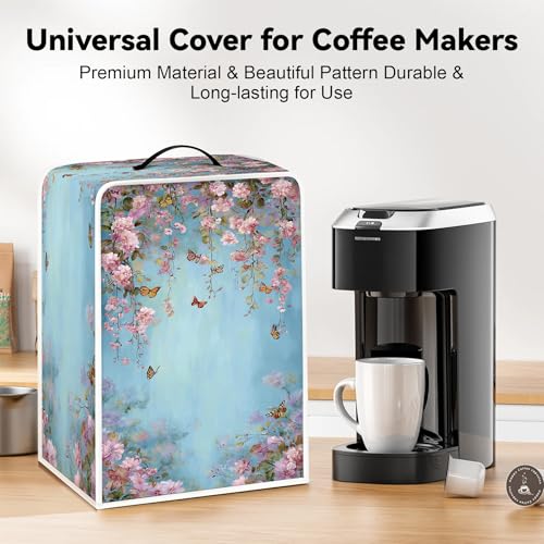 Image of Universal Coffee Maker Cover, Durable Polyester Lightweight Long-Lasting Dustproof Cotton Blend Appliance Protector for Kitchen Countertops (Light Blue)